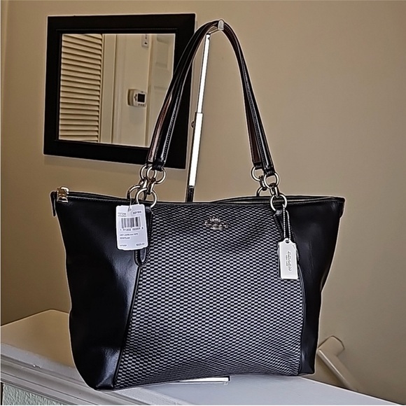 Coach F57246 Ava Tote in Legacy Jacquard Fabric and Black Smooth Leather  NWT - Picture 1 of 2
